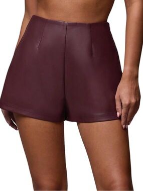 High-Waist Faux Leather Shorts in Deep Burgundy- XS